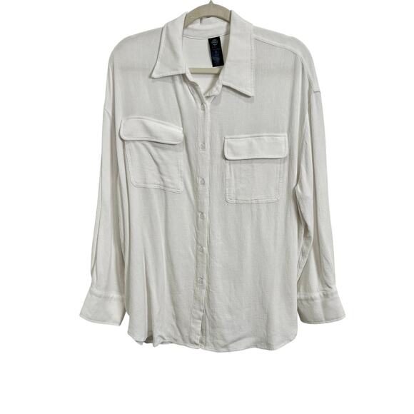 Noli White Relaxed Button Up Linen Blend Shirt Blouse Top Women's Size Medium - Picture 1 of 6